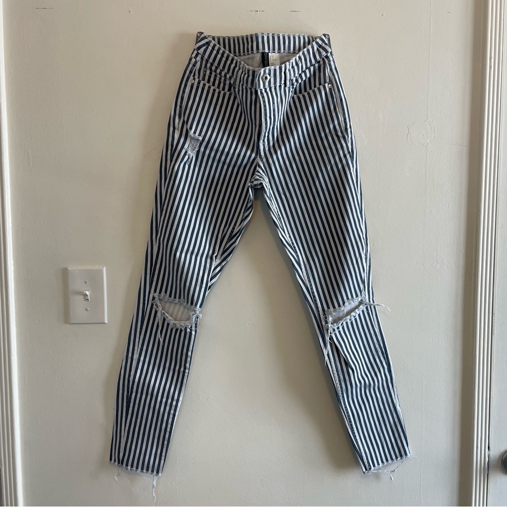 High Waisted Blue & White Striped Skinny Jeans | H&M DIVIDED | US Women’s 6